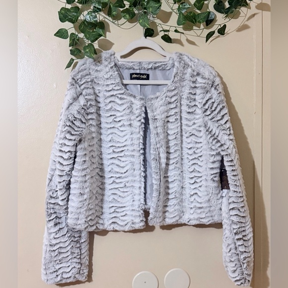 Planet Gold Textured Teddy Jacket - Cream - Picture 2 of 8